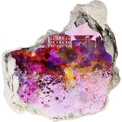 3d fali matrica lyuk a falban Színes kilátás a városra