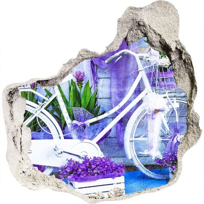 3d fali matrica lyuk a falban Egy bicikli a virágokkal teli kertben