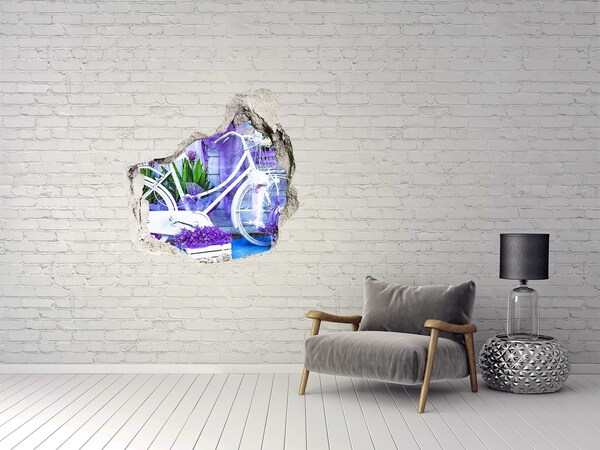 3d fali matrica lyuk a falban Egy bicikli a virágokkal teli kertben