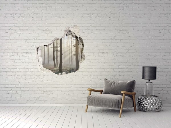 3d fali matrica lyuk a falban Ködös erdő a reggeli fényben
