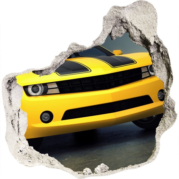 3d fali matrica lyuk a falban Egy romos fal egy sárga autóval