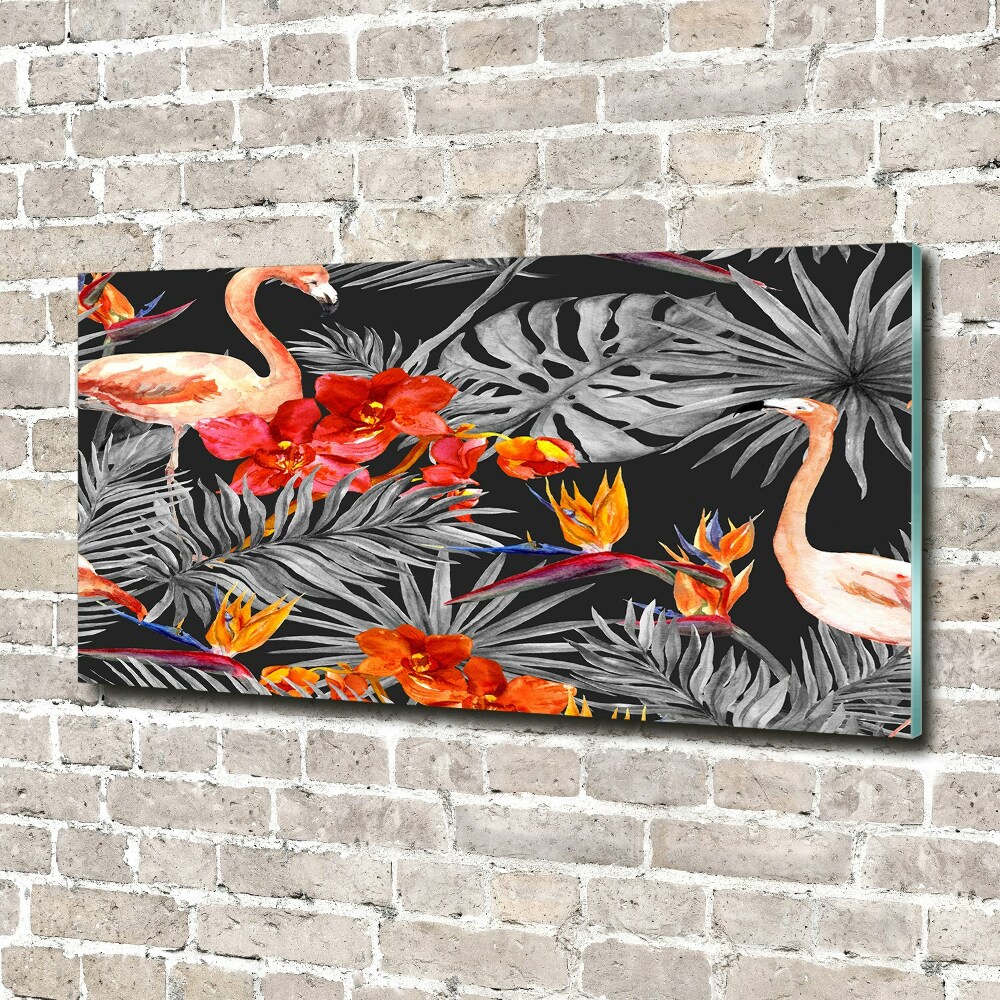 Akrilkép Flamingók és virágok