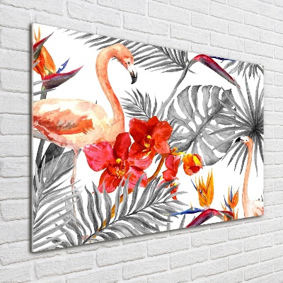 Akrilkép Flamingók és virágok