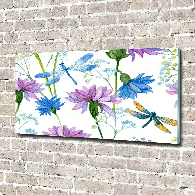Akril üveg kép Virág és szitakötők