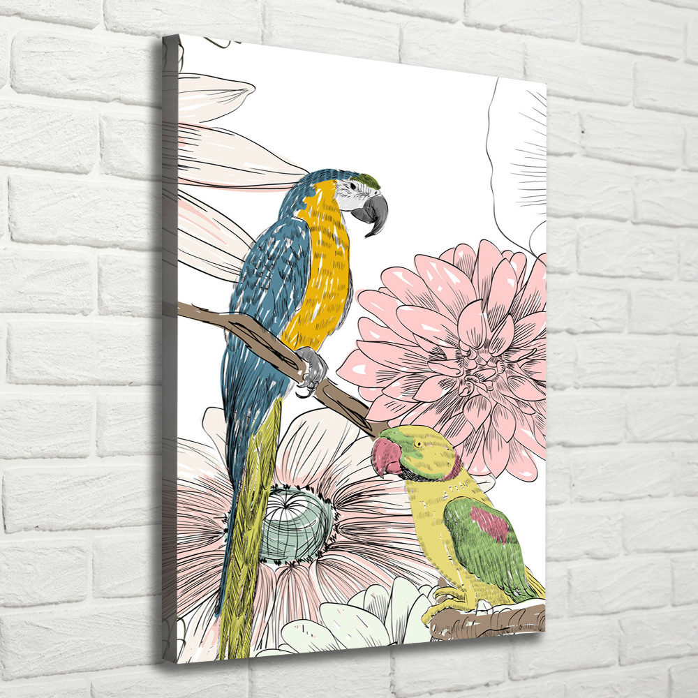 Vászonkép Papagájok és virágok