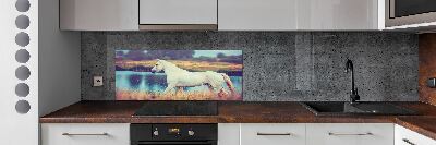 Konyhai fali panel White horse-tó