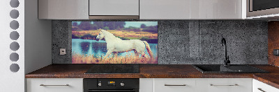 Konyhai fali panel White horse-tó