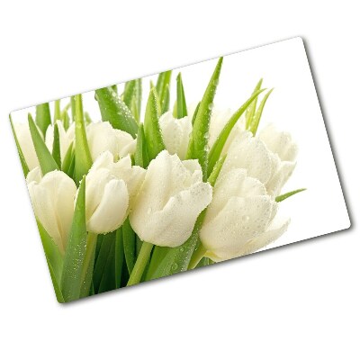 Üveg vágódeszka Fehér tulipán