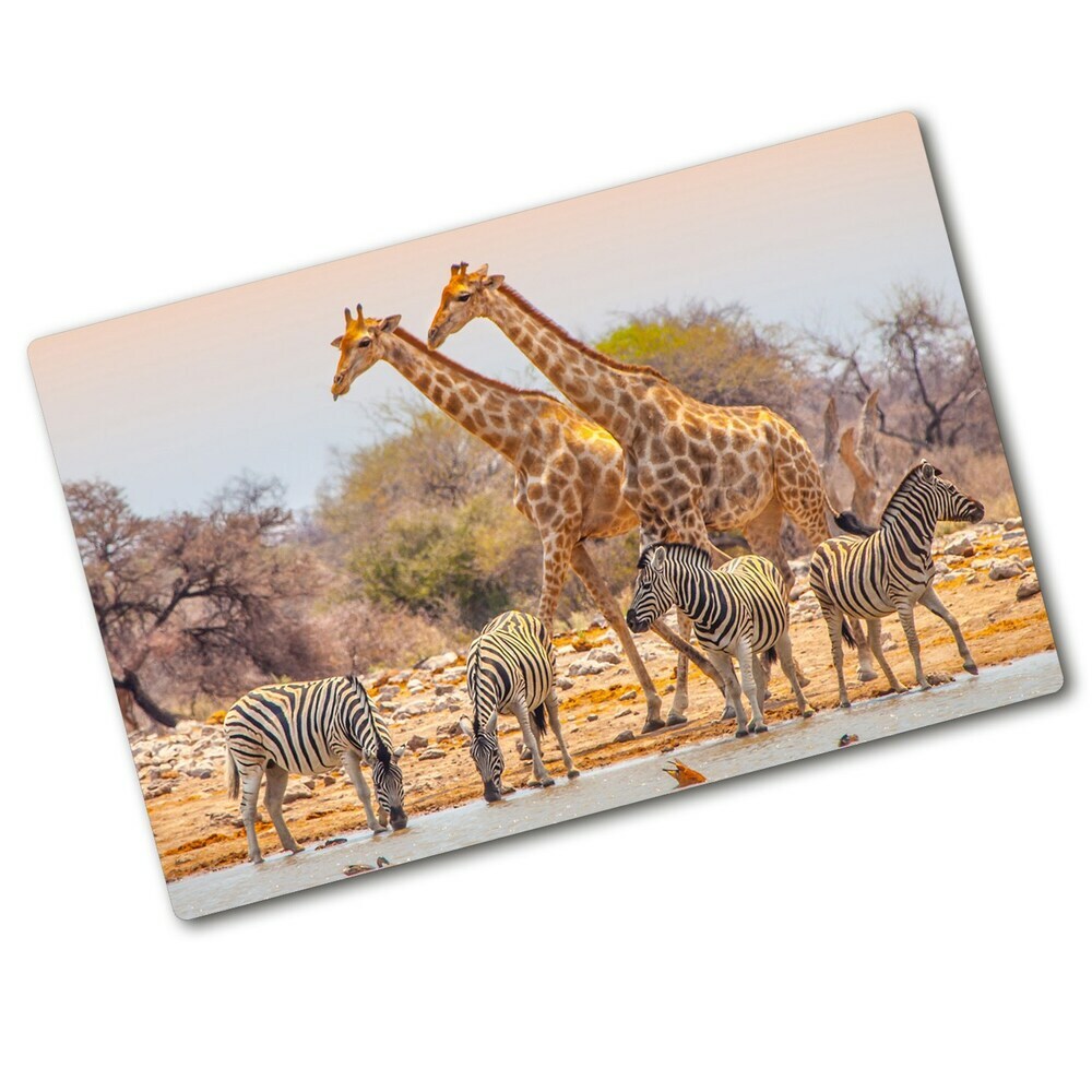 Üveg vágódeszka Zsiráfok és zebrák