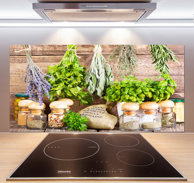 Konyhai hátfal panel üveg Herbs egy húr