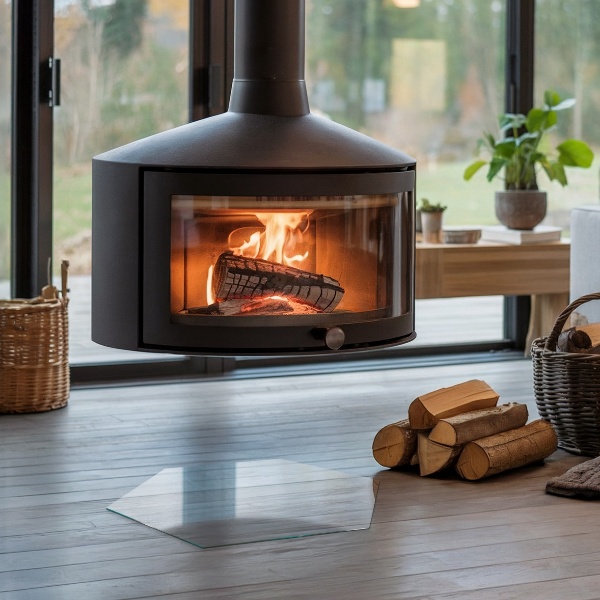 Hatszögletű kandalló üveg alátét átlátszó