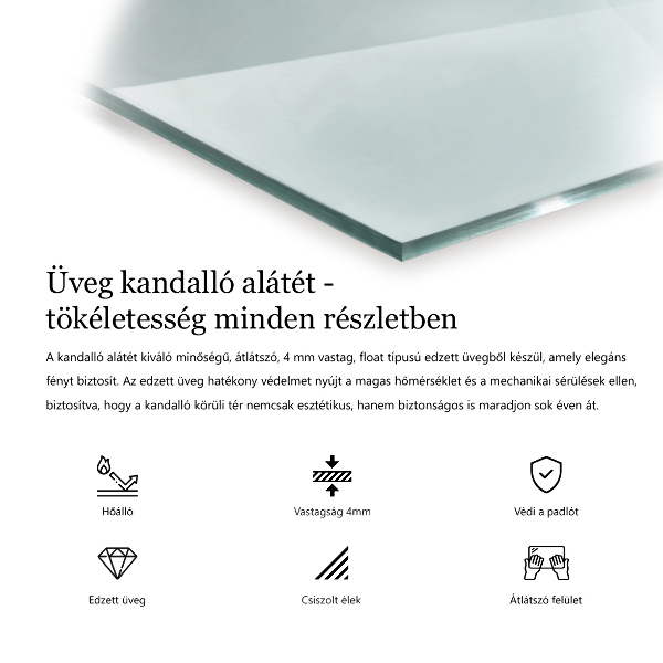 Hatszögletű kandalló üveg alátét átlátszó