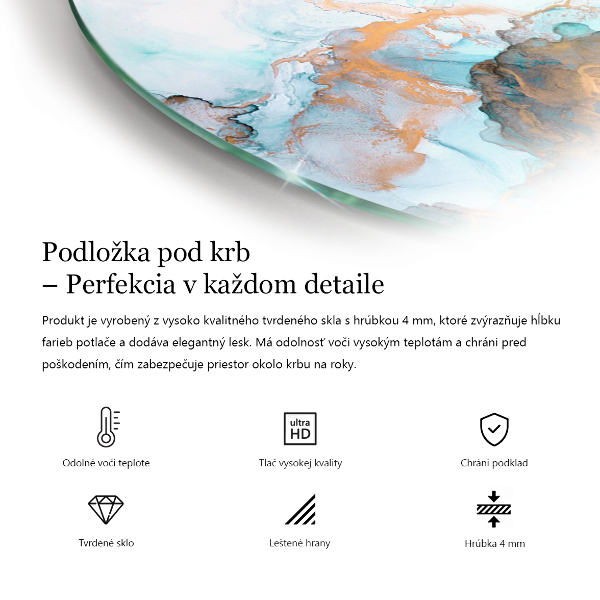 Kör alakú üveg kandalló alátét Márvány díszítések finom erezettel