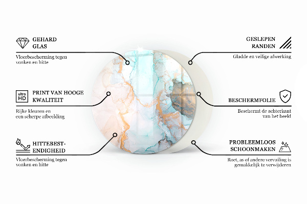 Kerek üveg alátét kandallóhoz Mozaikminták csempézett formákban