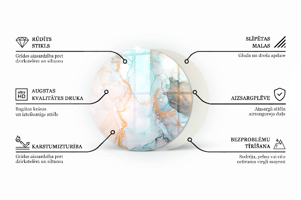 Kerek üveg alátét kandallóhoz Absztrakt hullámos és lineáris minták