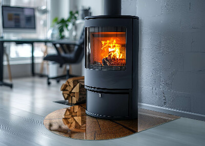 Félovális kandalló üveg alátét Természetes erezetű keresztmetszetű fa