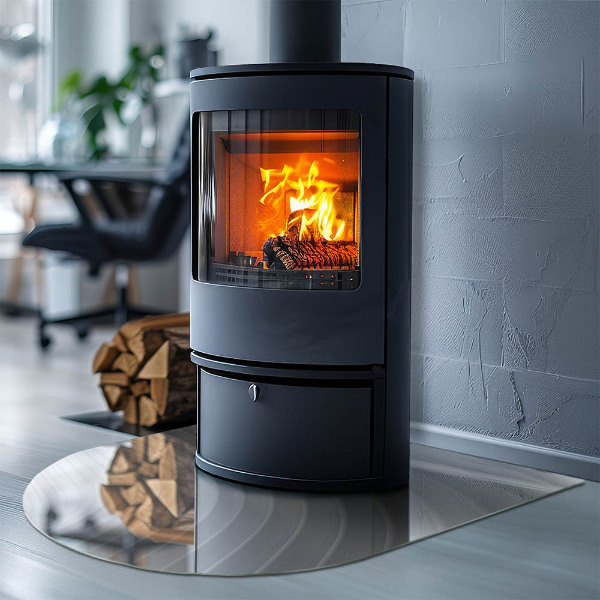 Félköríves üveg alátét kandallóhoz Finom formájú hullámok