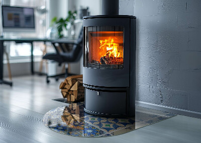 Félovális kandalló üveg alátét Kerámia minták a háttérben