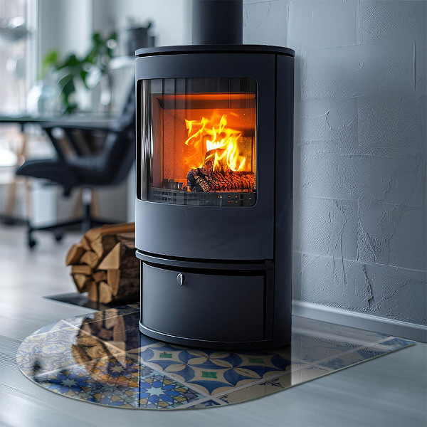 Félovális kandalló üveg alátét Kerámia minták a háttérben