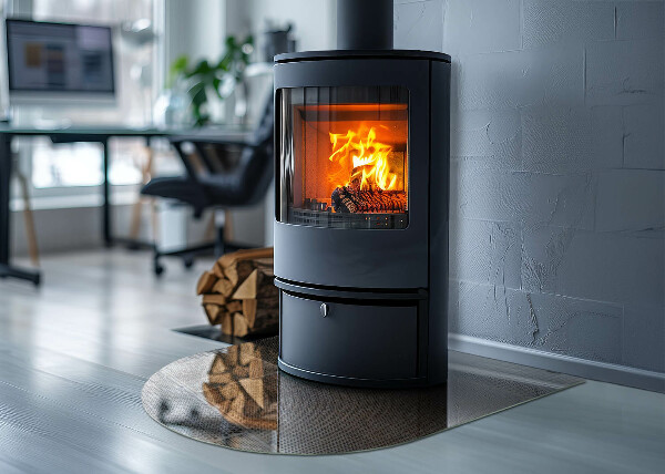 Félovális kandalló üveg alátét Perforált acél motívum