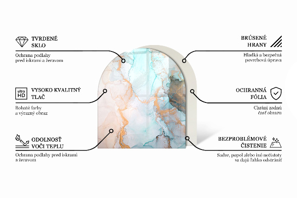 Félköríves üveg alátét kandallóhoz Márvány textúra elegáns stílusban