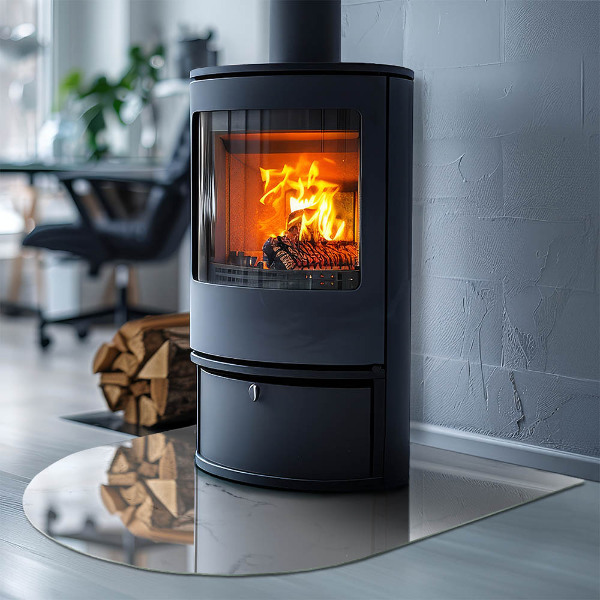 Félovális kandalló üveg alátét Márvány motívum finom erezetekkel