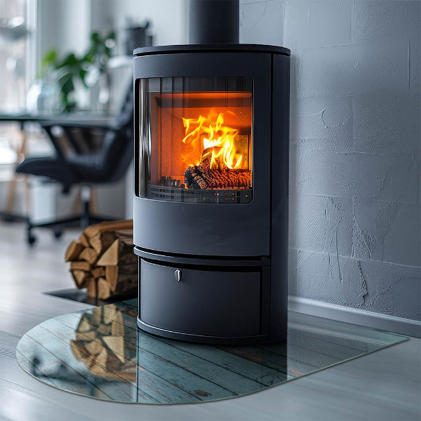 Félköríves üveg alátét kandallóhoz Rusztikus deszkák természetes stílusban