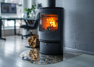 Félovális kandalló üveg alátét Mozaik motívum virágos díszítéssel