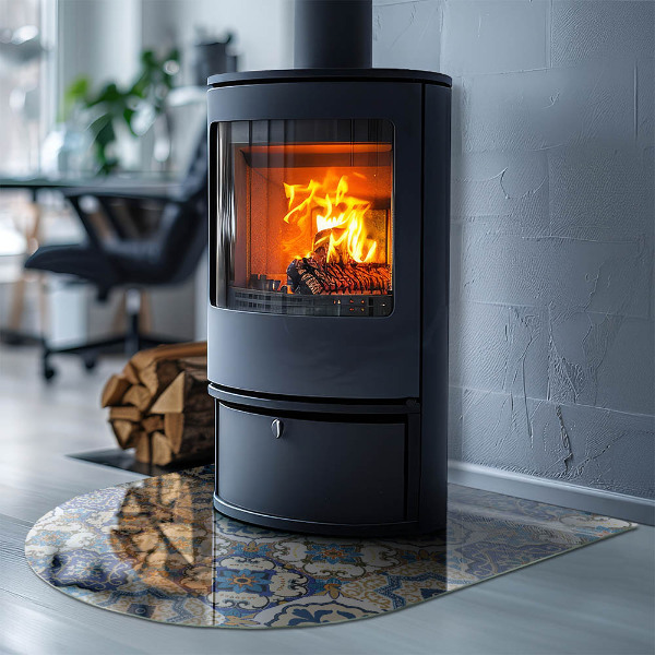 Félovális kandalló üveg alátét Mozaik motívum virágos díszítéssel