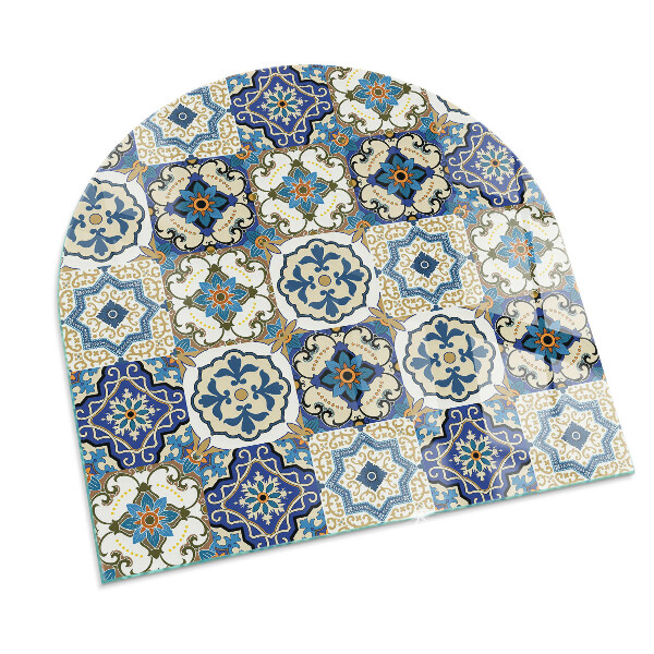 Félovális kandalló üveg alátét Mozaik motívum virágos díszítéssel