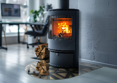 Félköríves üveg alátét kandallóhoz Modern formák fa díszítéssel