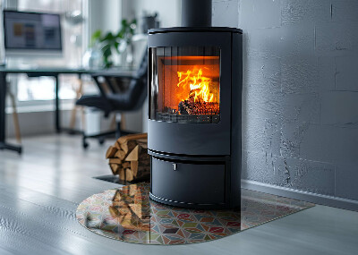 Félovális kandalló üveg alátét Sokszögű minták a weben