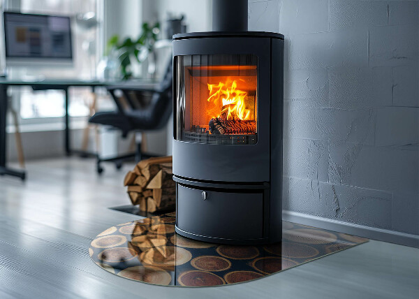 Félköríves üveg alátét kandallóhoz Fa keretes doboz