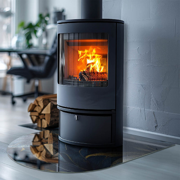 Félovális kandalló üveg alátét Stílusos levelek a szerkezetben