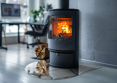 Félköríves üveg alátét kandallóhoz Márvány erek elegáns stílusban