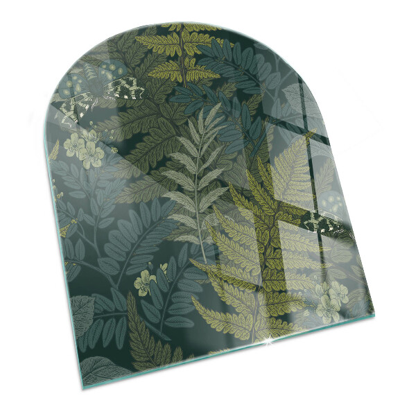 Félköríves üveg alátét kandallóhoz Növényi minták pillangókkal