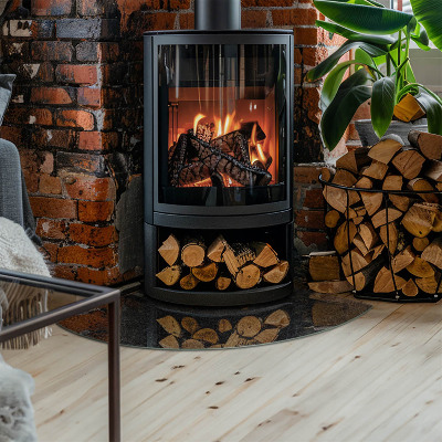 Sarok üveg alátét kandallóhoz Kő szerkezeti minta