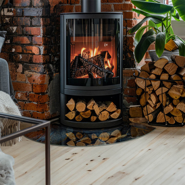 Sarok kandalló üveg alátét Stílusos levelek a szerkezetben