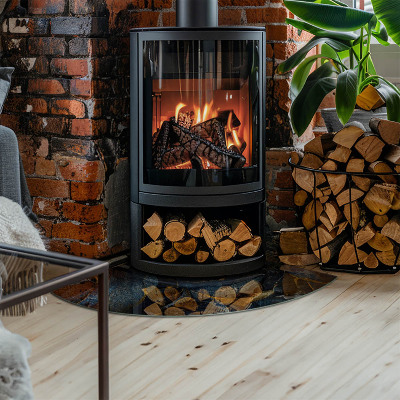 Sarok kandalló üveg alátét Stílusos levelek a szerkezetben