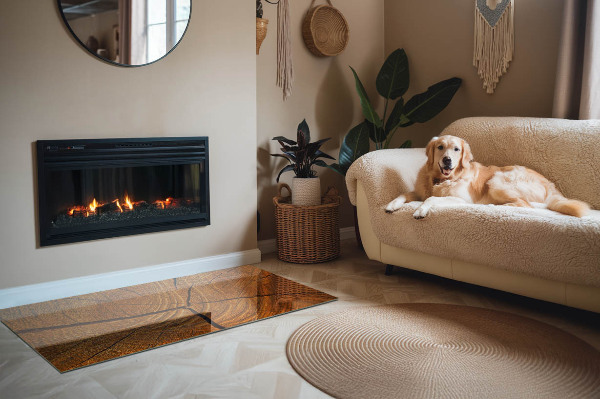 Téglalap alakú kandalló üveg alátét Természetes erezetű keresztmetszetű fa