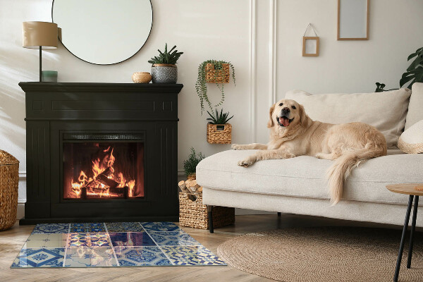 Téglalap alakú kandalló üveg alátét Kerámia minták a háttérben