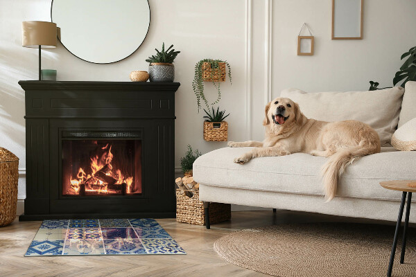 Téglalap alakú kandalló üveg alátét Kerámia minták a háttérben