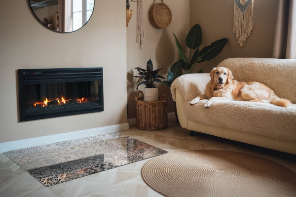 Téglalap formájú kandalló alátét Csempézett dekoratív minták