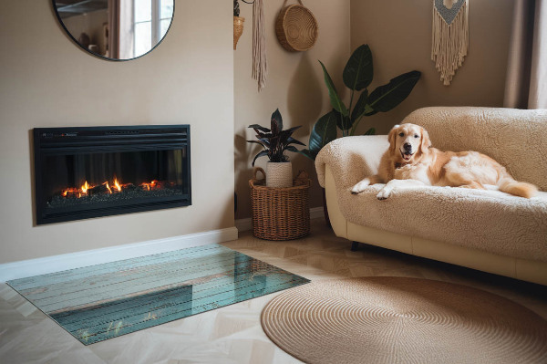 Téglalap üveg alátét kandallóhoz Rusztikus deszkák természetes stílusban