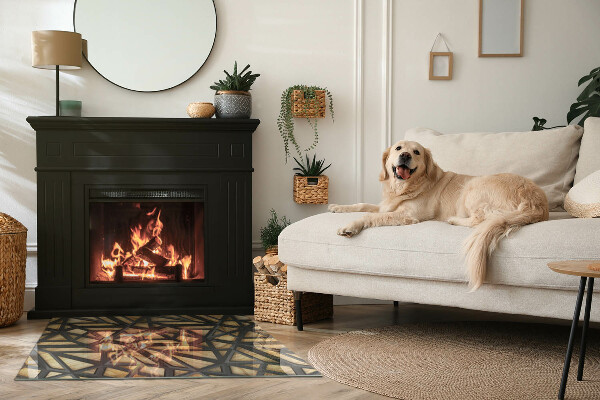 Téglalap üveg alátét kandallóhoz Modern formák fa díszítéssel