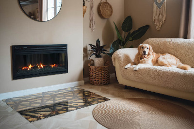 Téglalap üveg alátét kandallóhoz Modern formák fa díszítéssel