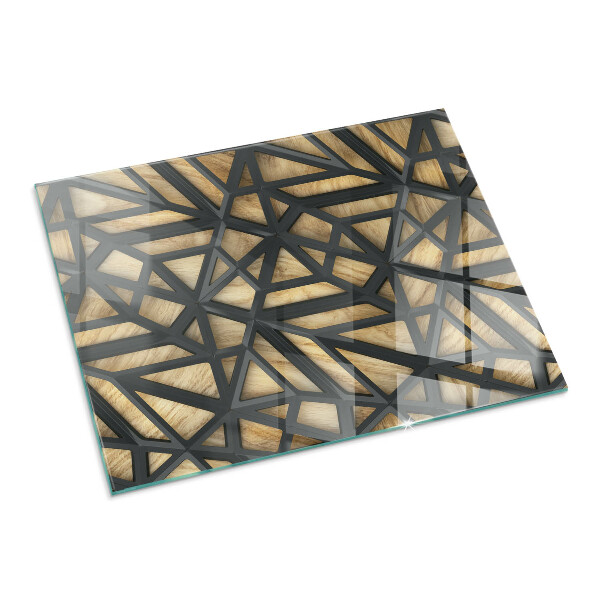 Téglalap üveg alátét kandallóhoz Modern formák fa díszítéssel