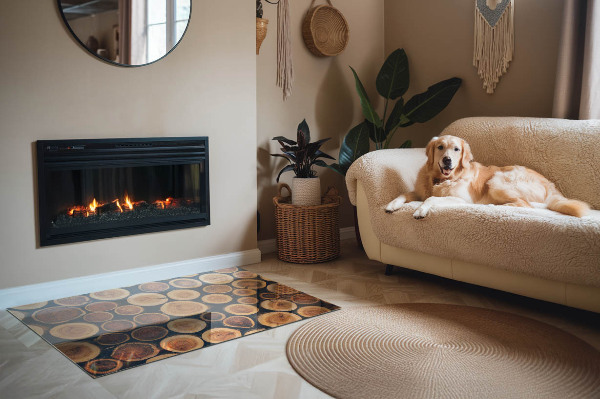 Téglalap üveg alátét kandallóhoz Fa keretes doboz