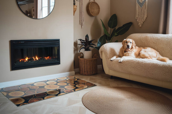 Téglalap üveg alátét kandallóhoz Fa keretes doboz