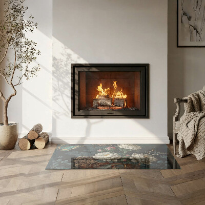 Téglalap alakú kandalló üveg alátét Virágmotívum pillangókkal